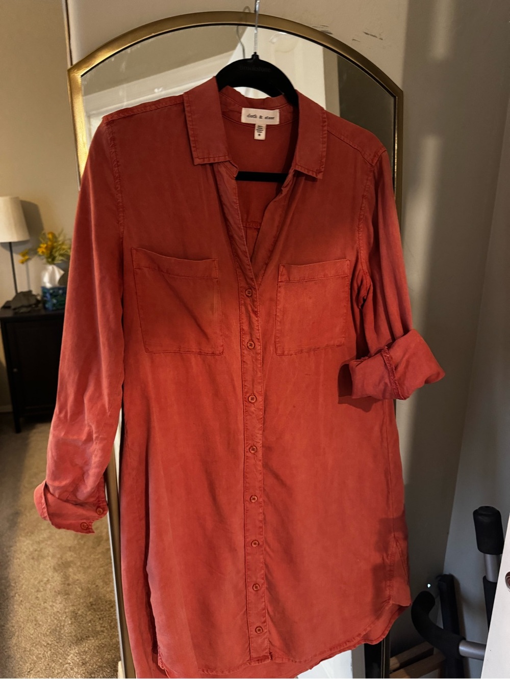 Cloth and stone Button-Front Shirt Dress in Rust Red